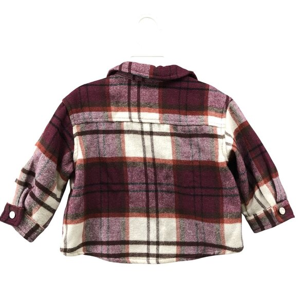 Zara Baby 18-24M Plaid Shacket Wool Blend Burgundy Shirt Jacket Fall Autumn - Picture 2 of 5